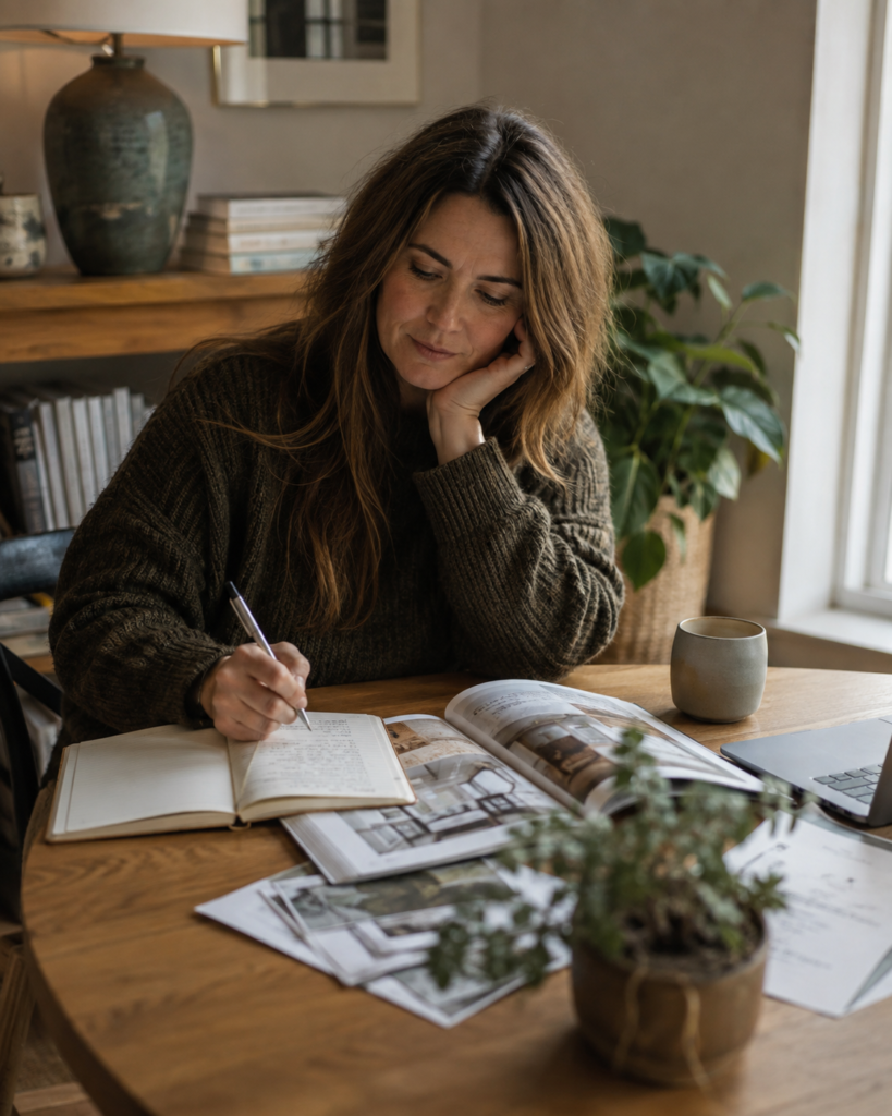 Woman reviewing home ideas at a table