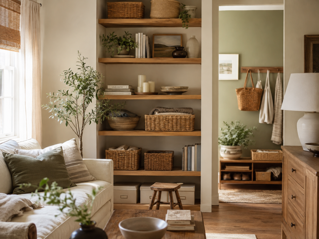 Organized home storage shelves