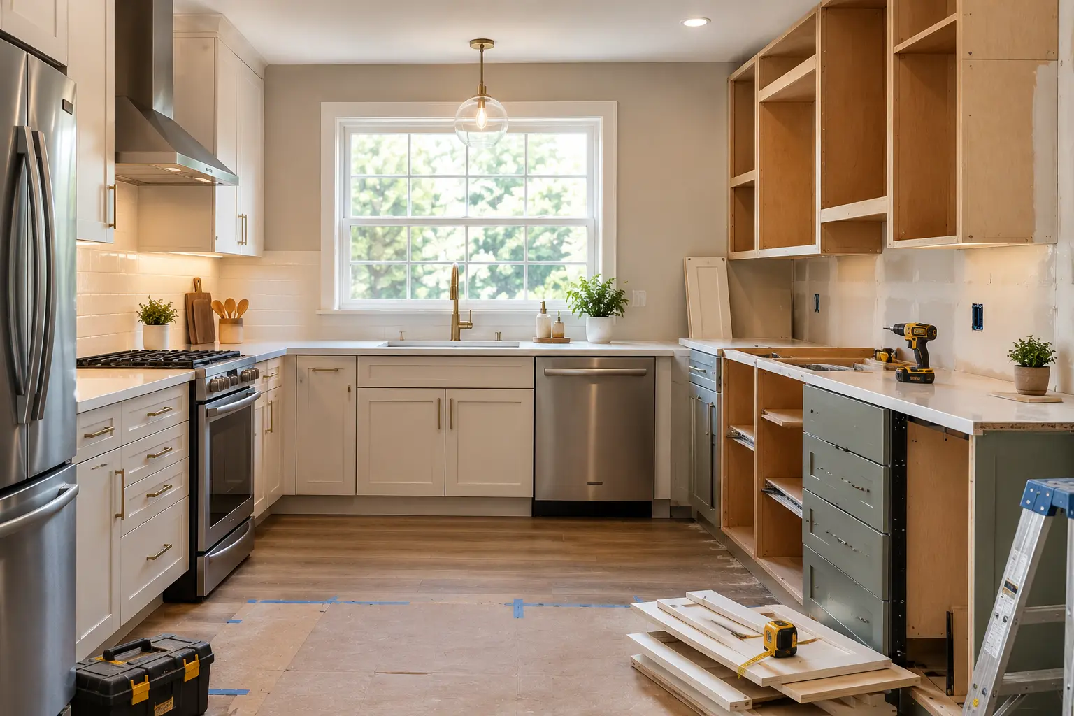 Kitchen remodel in progress with new cabinets and countertops