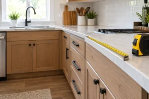 Kitchen counter with measuring tape showing standard height