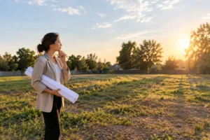 Architect studying an empty lot before designing a home