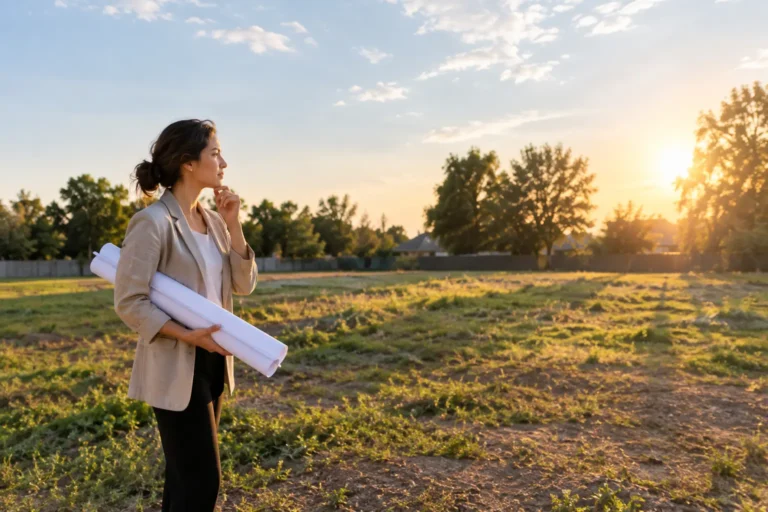 Architect studying an empty lot before designing a home